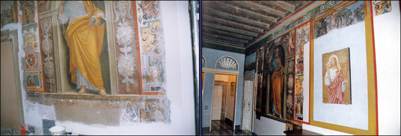 Restauri affreschi - Restauro di un affresco ritrovato sotto una stoffa damascata - Palazzo Apostolico - Vaticano.